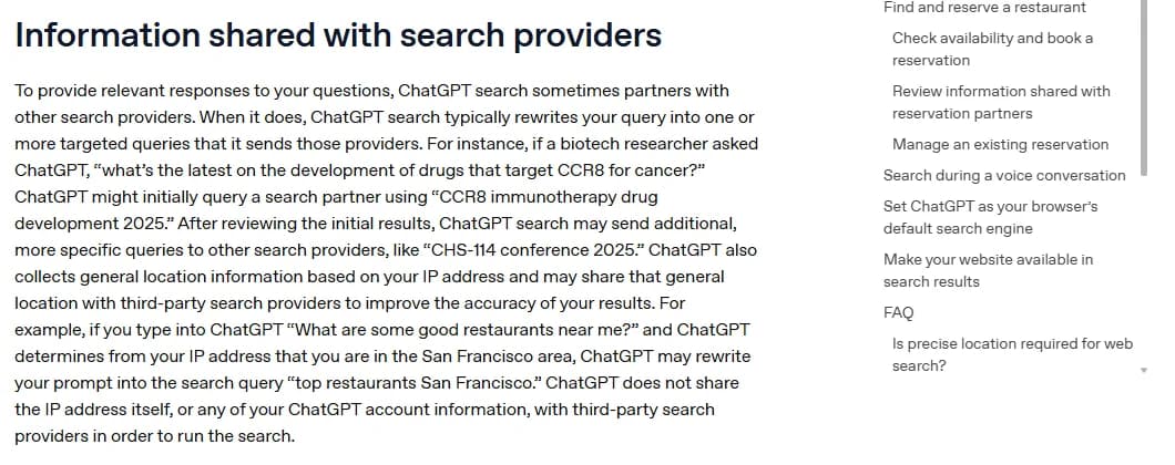 Documentation OpenAI expliquant que ChatGPT réécrit une question en plusieurs requêtes ciblées